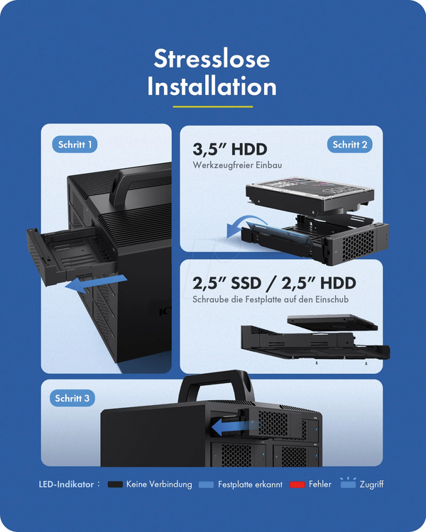 Внешние 10x 2,5 дюйма/3,5 дюйма; SATA Gehäuse, до 10 Гбит/с