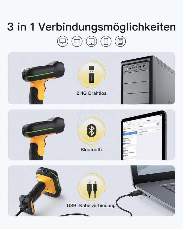 Сканер штрих-кодів, 2D, Bluetooth/бездротовий/USB, BCST-75