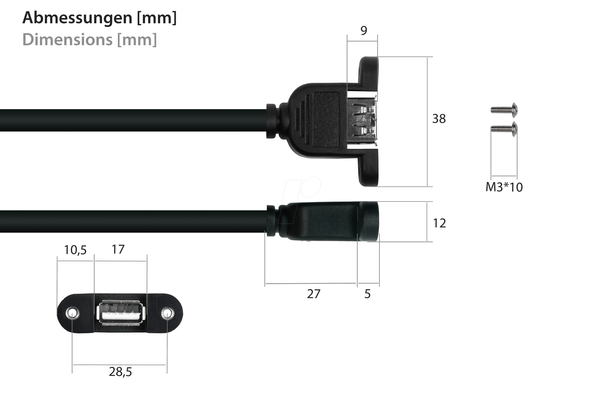 Кабель USB 2.0, роз'єм A до порту, кріплення, 50 см