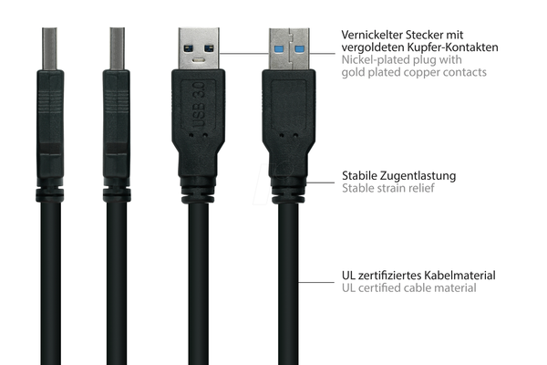 Кабель USB 3.0, роз'єм A до роз'єму B, 50 см