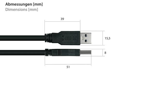 Кабель USB 3.0, роз'єм A до роз'єму B, 50 см