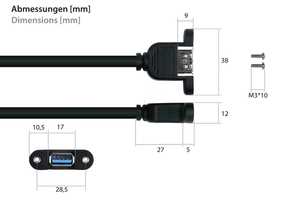 Кабель USB 3.0, роз'єм A до порту, кріплення, 50 см