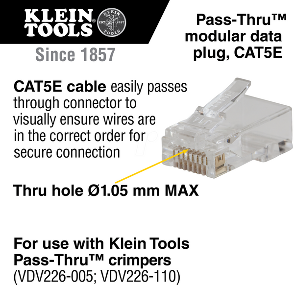 Модульний штекер RJ45, Cat.5e, прохідний, 50 штук