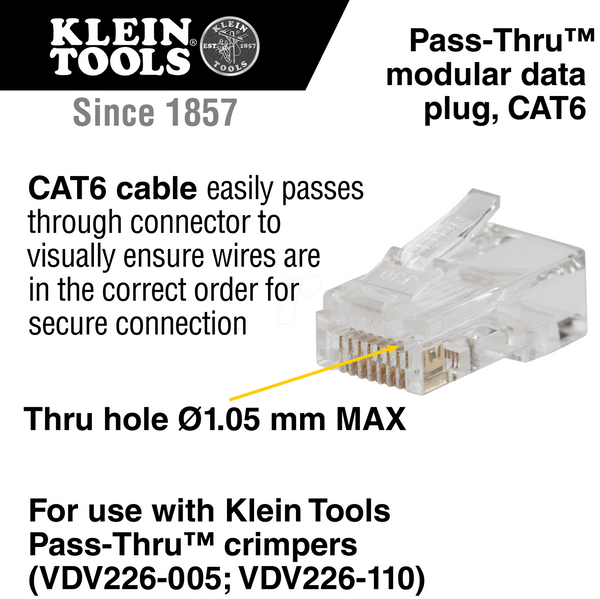 Модульний штекер RJ45, Cat.6, прохідний, 50 штук