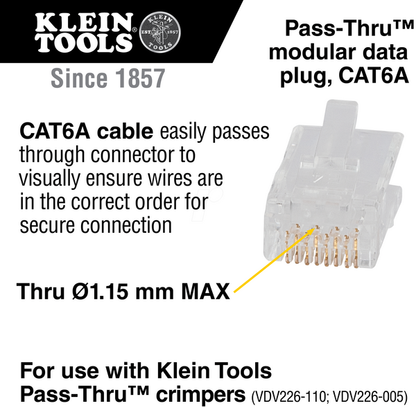 Модульний штекер RJ45, Cat.6a, прохідний, 50 штук