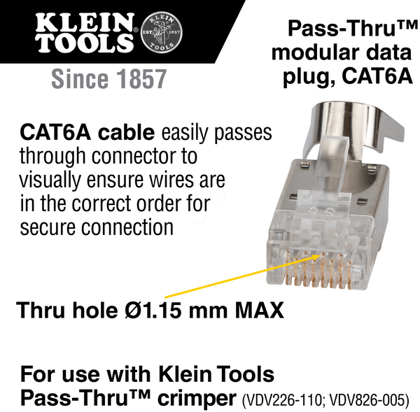 Модульний штекер RJ45, Cat.6a, прохідний, 100 штук