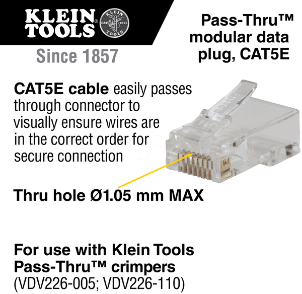 Модульний штекер RJ45, Cat.5e, прохідний, 200 штук