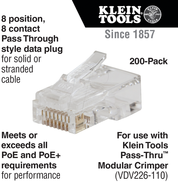 Модульний штекер RJ45, Cat.6, прохідний, 200 штук