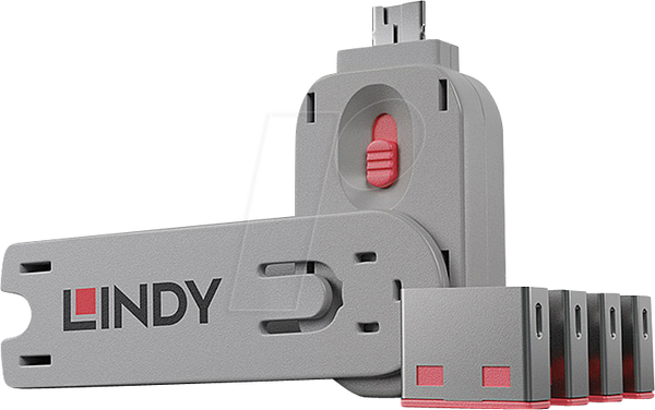 Замок порту USB-A (1 ключ, 4 замки), рожевий