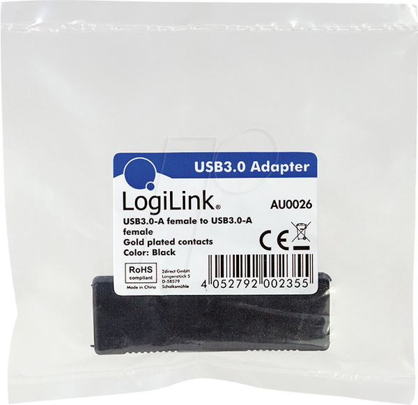 Перехідник USB 3.0, USB-A/F до USB-A/F, чорний