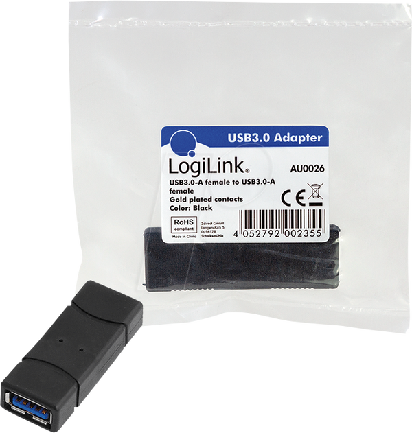 Перехідник USB 3.0, USB-A/F до USB-A/F, чорний