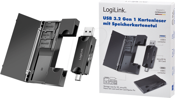 Зовнішній зчитувач карт пам'яті, USB 3.2, Gen1, microSD, SD