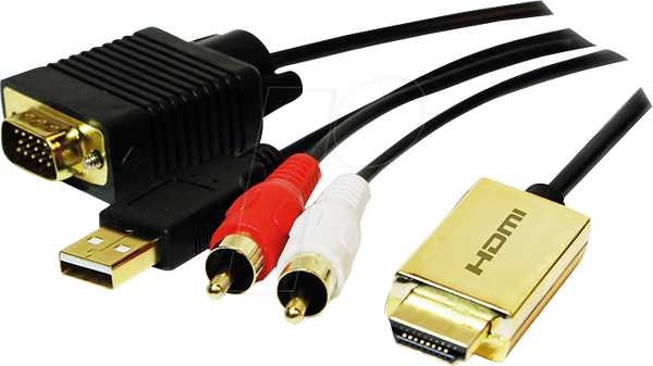 Кабель HDMI, A/M - HD15/M+USB-A+2x RCA/M, HD, черный, 2 м