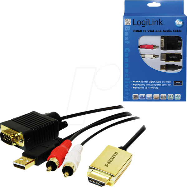 Кабель HDMI, A/M - HD15/M+USB-A+2x RCA/M, HD, черный, 2 м