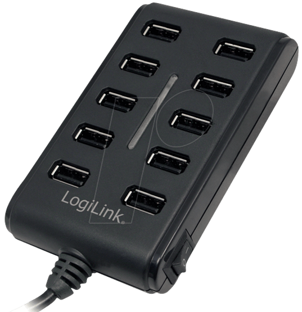 Концентратор USB 2.0, 10-портовий, з блоком живлення 3,5 А, чорний