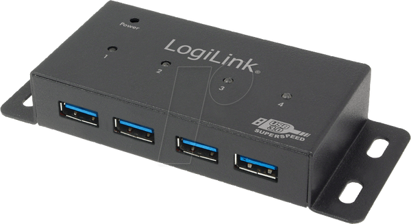 Концентратор USB 3.0, 4-портовий з блоком живлення, метал