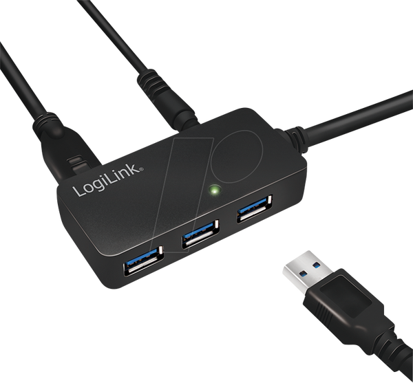 Кабель USB 3.0, USB-A/M до 4x USB-A/F, підсилювач, чорний, 10 м