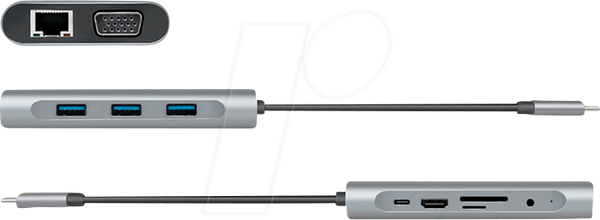 Док-станція, USB 3.2 USB-C, HDMI, VGA, microSD/SD