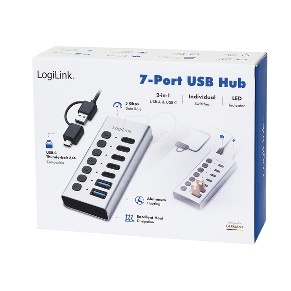 Концентратор USB 3.2 Gen 1, 7 портів, USB-A/C