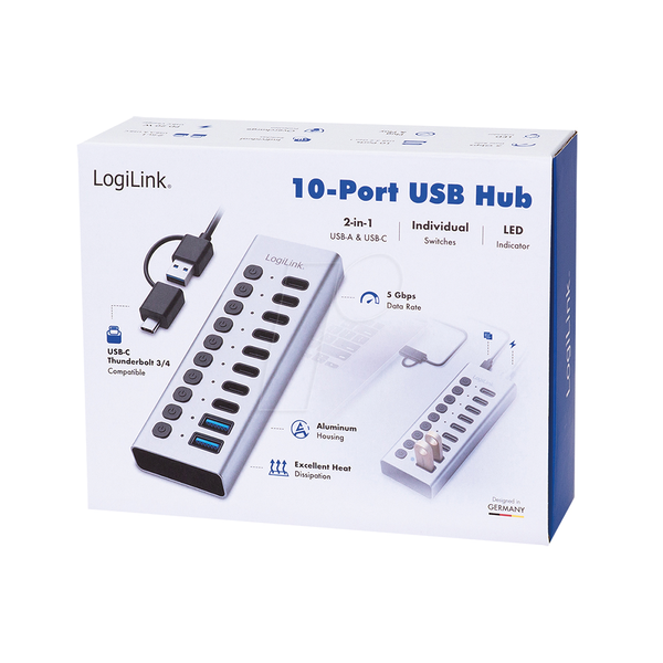 Концентратор USB 3.2 Gen 1, 10 портів, USB-A/C