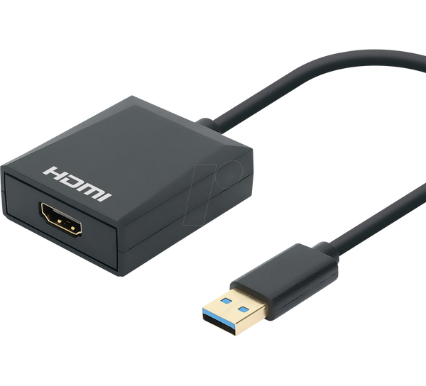 Адаптер, USB-A > HDMI, 1080p, чорний, 15 см