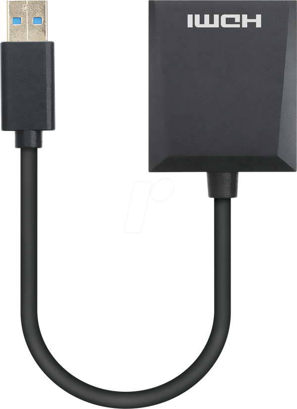 Адаптер, USB-A > HDMI, 1080p, чорний, 15 см