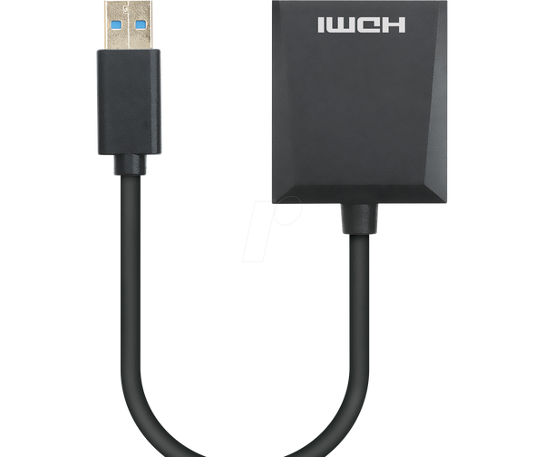 Адаптер, USB-A > HDMI, 1080p, чорний, 15 см