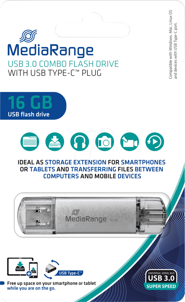 USB-флешка, USB 3.0, 16 ГБ, комбінований USB-C