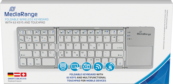Клавіатура, Bluetooth, USB, тачпад, складна, срібляста