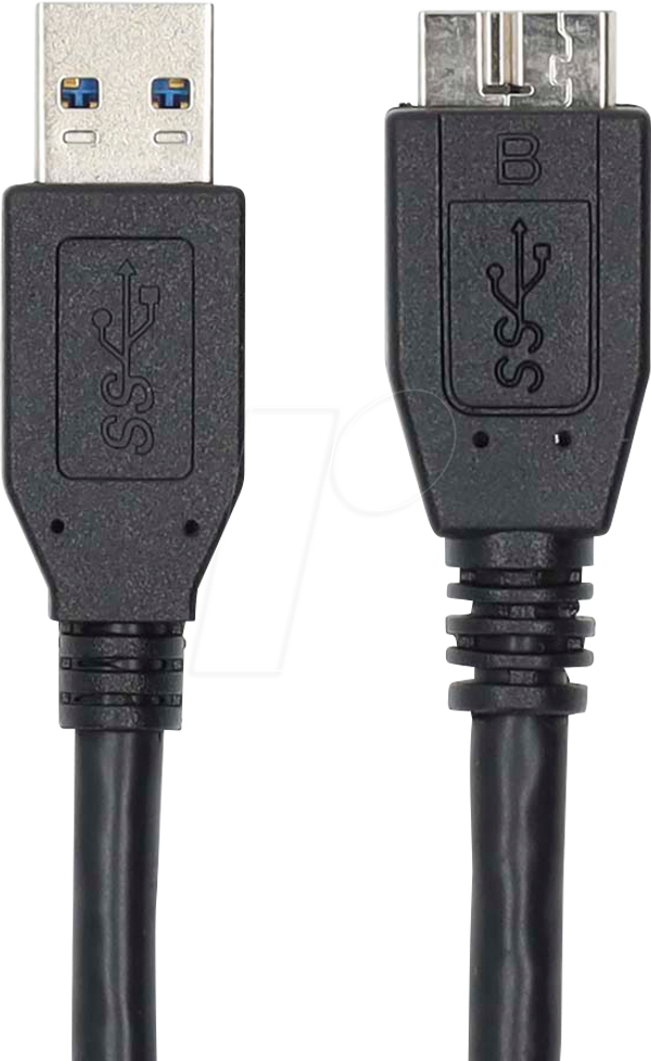 Кабель USB 3.0, роз'єм A > мікро-роз'єм B, 0,5 м, чорний