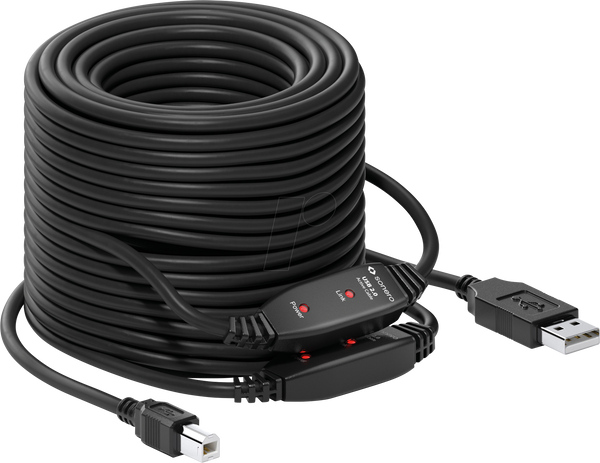 Кабель USB 2.0, USB-A - USB-B, 10 м, чорний