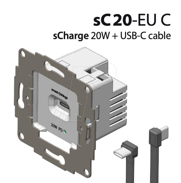 Блок живлення, прихований монтаж, настінний кронштейн sDock, USB-C, 20