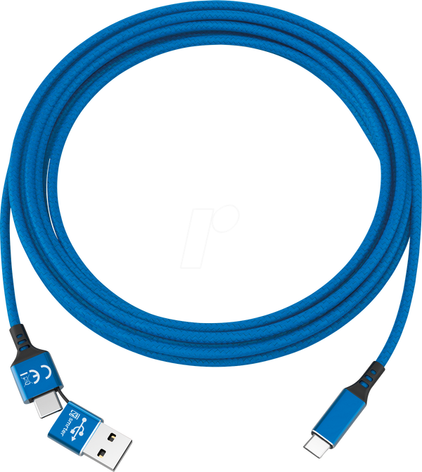 Зарядний кабель, USB-A/USB-C -> USB-C, синій