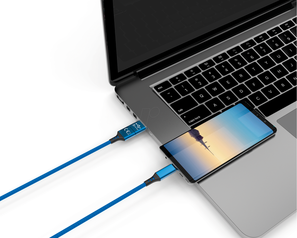 Зарядний кабель, USB-A/USB-C -> USB-C, синій