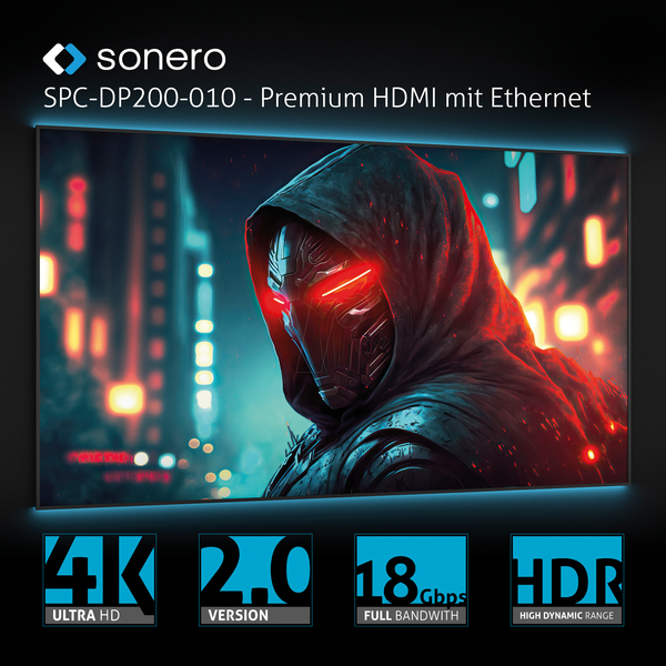 DisplayPort - HDMI A штекер, 4K 60Hz, 2.0 м