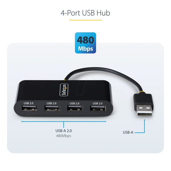 USB 2.0 концентратор, 4-портовий, портативний