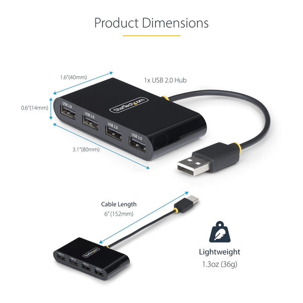 USB 2.0 концентратор, 4-портовий, портативний