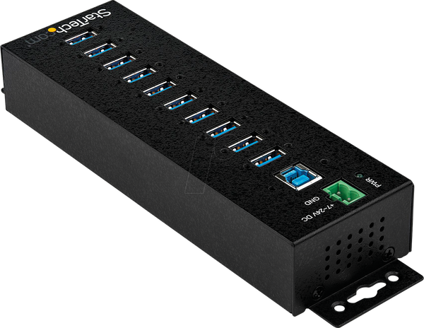 Концентратор USB 3.0, 10-портовий, DIN-тримач, ESD, з блоком живлення