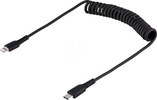 Кабель синхронізації та заряджання, USB-C > Lightning, 1 м, спіральний кабель, чорний