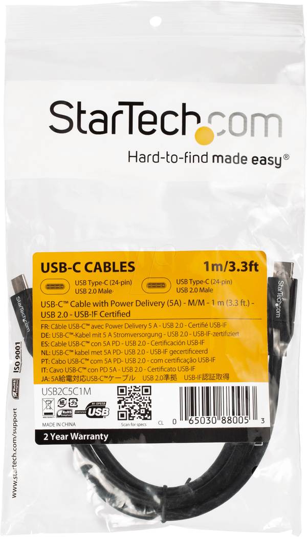 Кабель USB-C з 5A PD - USB 2.0 - 1 м 3 фути