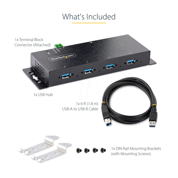 USB 3.0 концентратор, 4-портовий, промисловий, монтований