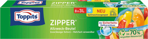 TOPPITS Gefrierbeutel ZIPPER 3,0 l, 8 шт