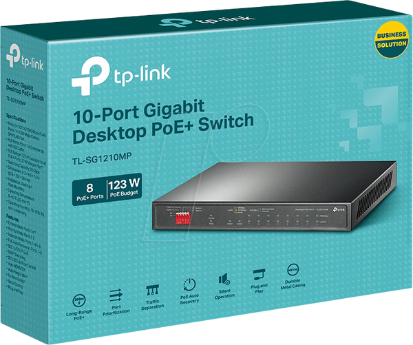 Комутатор, 10-портовий, гігабітний Ethernet, PoE+, RJ45/SFP