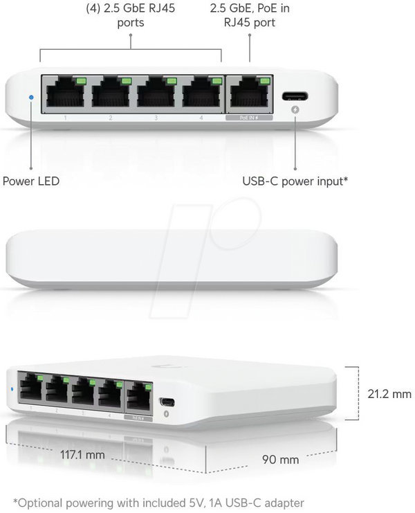 Комутатор, 5-портовий, 2,5 гігабітний Ethernet, PoE PD