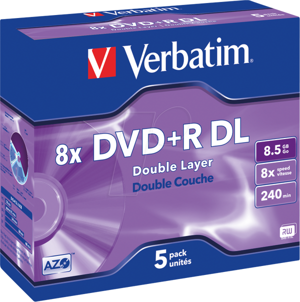 DVD+R 8,5 ГБ, двошаровий, у футлярі з 5 штук
