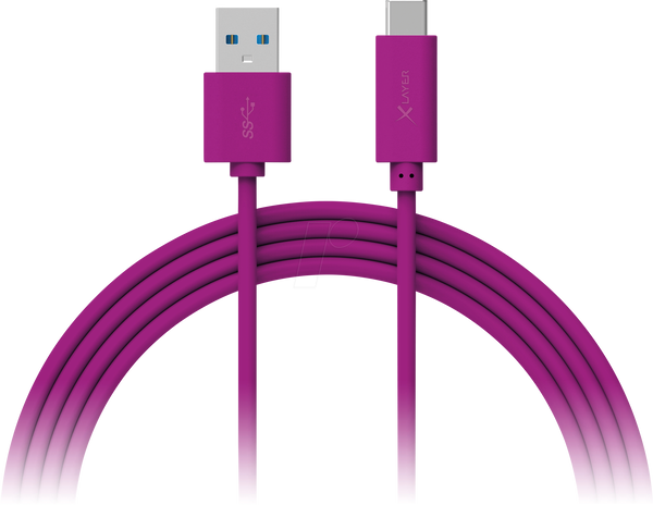 Кабель синхронізації та заряджання, USB-A -> USB-C, 1,0 м, фіолетовий