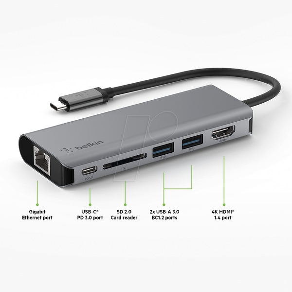 Док-станция/репликатор портов, USB Type-C, для ноутбука, 6 портов