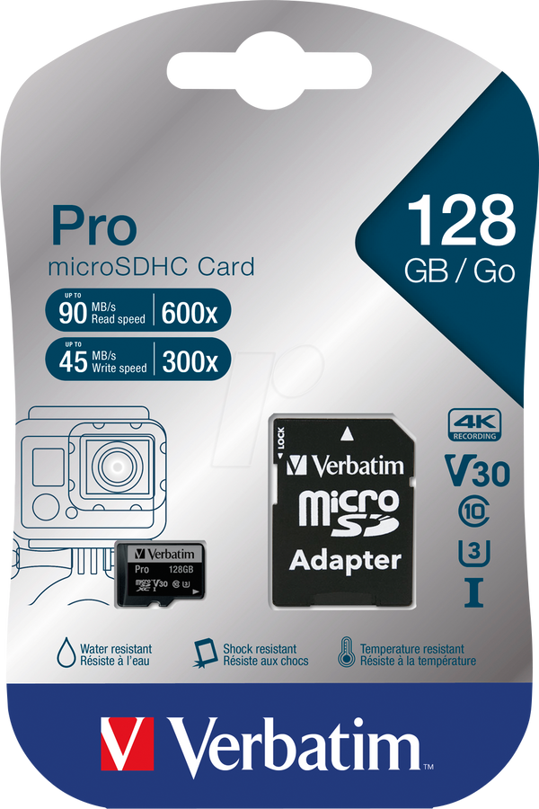 Карта пам'яті MicroSDXC 128 ГБ, Verbatim, Клас 10 U3