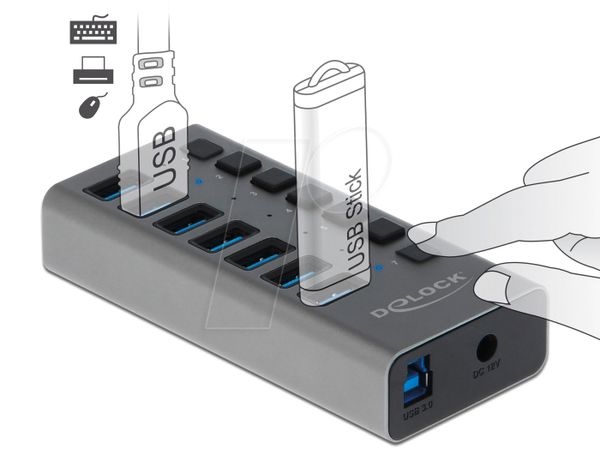 Зовнішній супершвидкісний USB-концентратор на 7 портів + перемикач