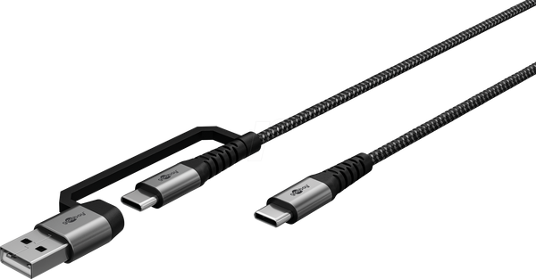Кабель синхронізації та зарядки 2 в 1, USB-C > USB-C / USB-A, 1 м, чорний